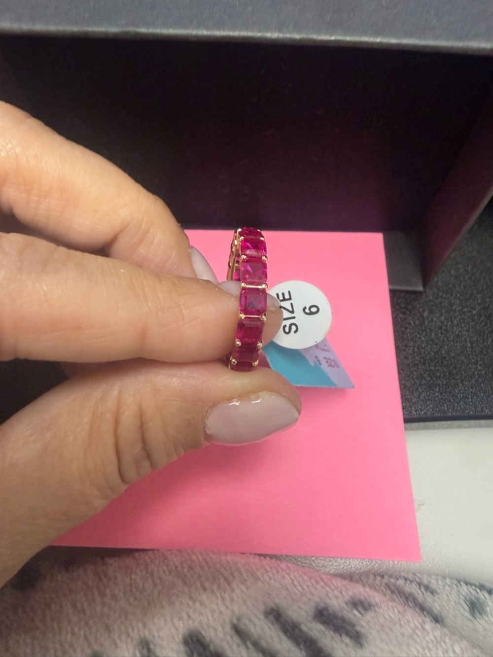 Gold Band Ring with Ruby Red Corundum- Size 6